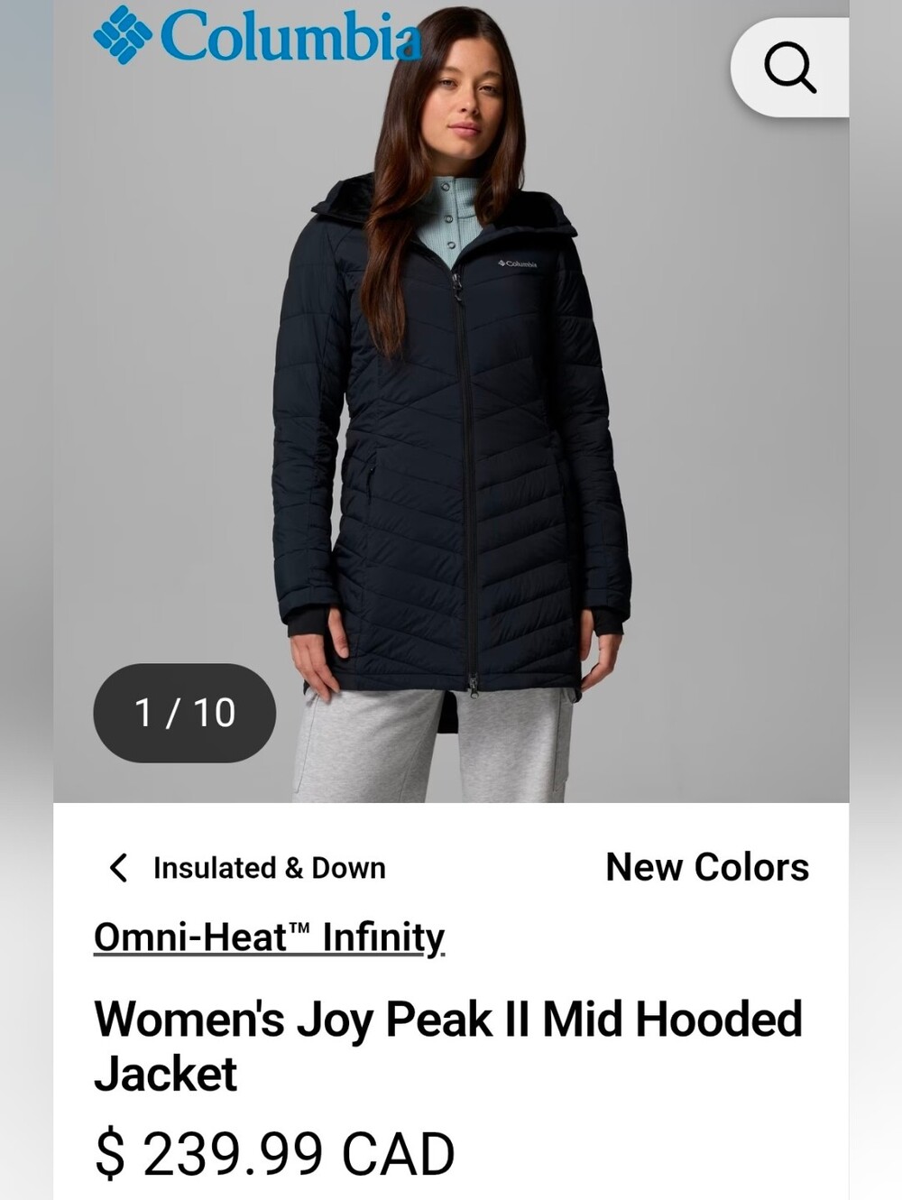 Columbia Women's Joy Peak II Mid Hooded Jacket - Black Size L